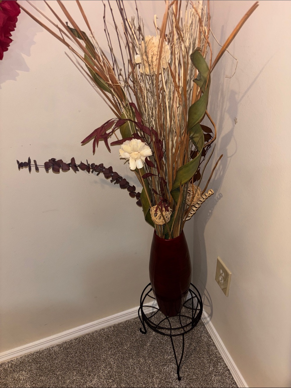 Decorative Red Floor Vase with Natural Dried Stems